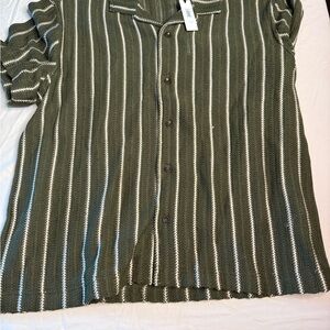Banana Republic Olive and White Striped Casual Shirt